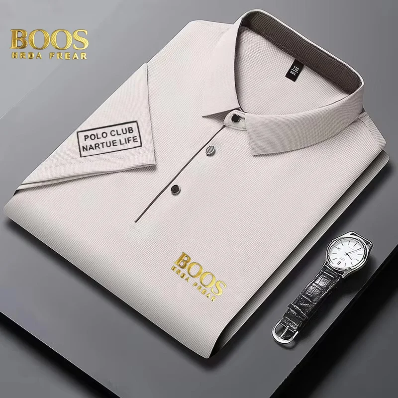 BOOSHRDAFREAR brand men's short sleeved summer new collection collar solid color business casual classic men's style