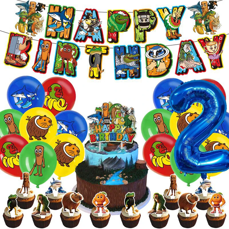 Tung Tung Sahur Tralalo Geburtstag Party Dekoration Italienische Brainrot Luftballons Kuchen Topper Banner Hintergrund Dekorationen