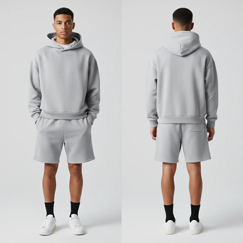 

Y2K Retro Sports Hoodies Harajuku Fashion Solid Color Retro Oversized Pullover Sweatshirt 2pcs Suit Men's Clothing Tracksuit Men