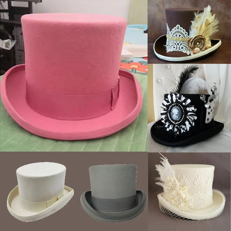 Nowy kapelusz męski 100% wełniany kapelusz Fedora unisex Top Show Gentleman melonik czarny czerwony magiczny kapelusz prezydencki kapelusz akcesoria z piór