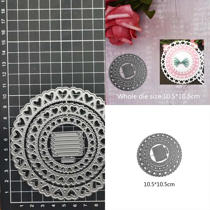 Metal Cutting Dies Round Frame Heart Rosette Edge Scrapbook Embossing Craft Die Cut Album Paper Card Making Tool Punch Stencils