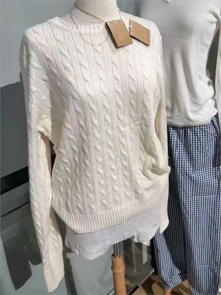 

Beige Twisit O-neck Knitted Sweater Women Autumn New Casual Loose Long Sleeve Pullover Tops Simple Preppy Style Jumper Sweaters