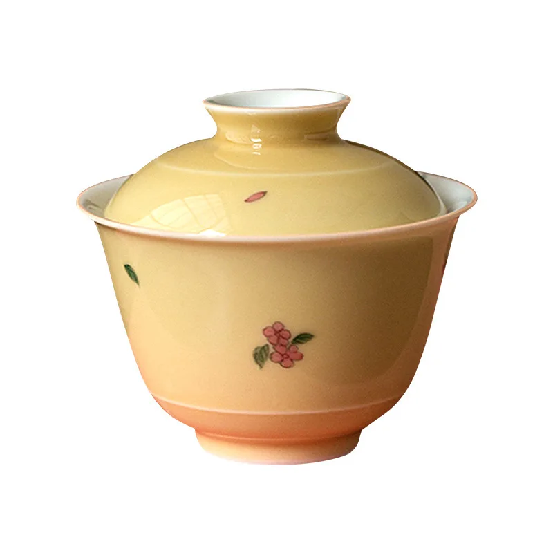 

Butterfly glaze color hand painted cover bowl ceramic household kung fu tea set teacup is not hot single group