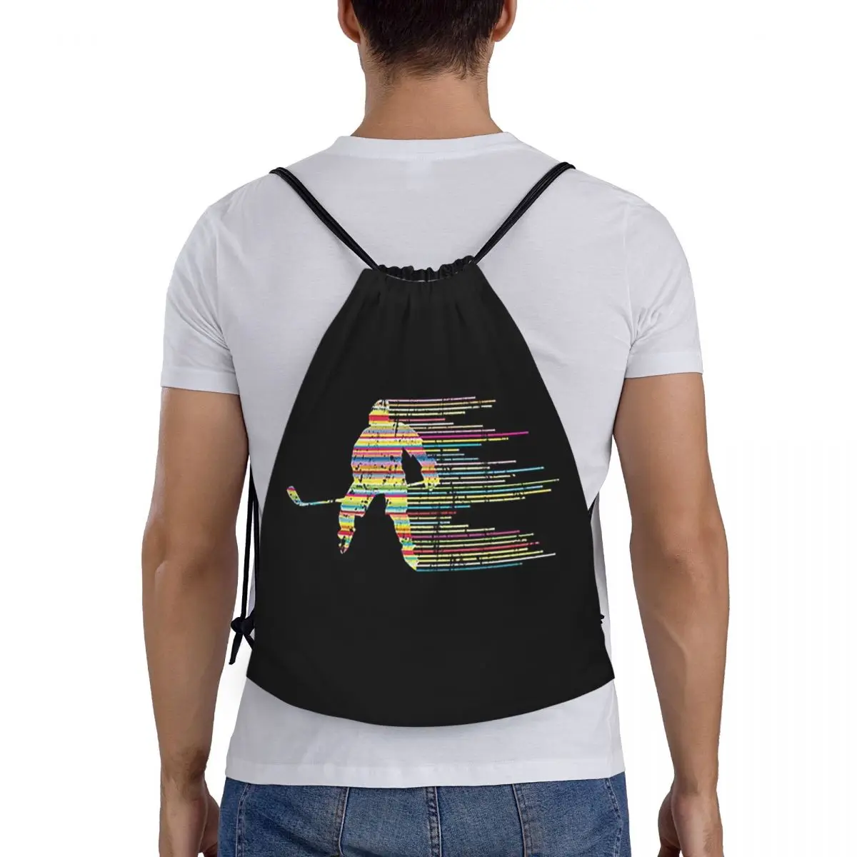 

Ice Hockey Player Winter Sports Skater Gift Backpacks Multi-function Drawstring Bags Sundries Bag Book Bags for Travel School