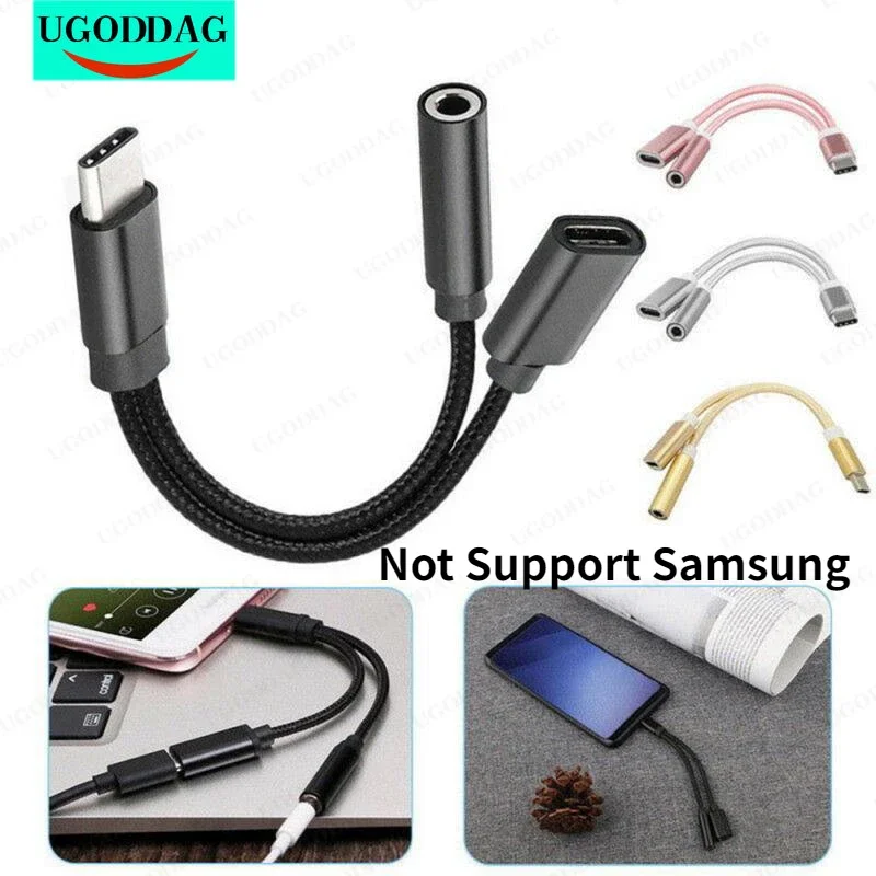 New 2 In 1 USB C To 3.5mm Headphone Jack Adapter Extender Type C Charge Audio Aux Adaptor For Huawei P30 Xiaomi Max 10 11 Note 3