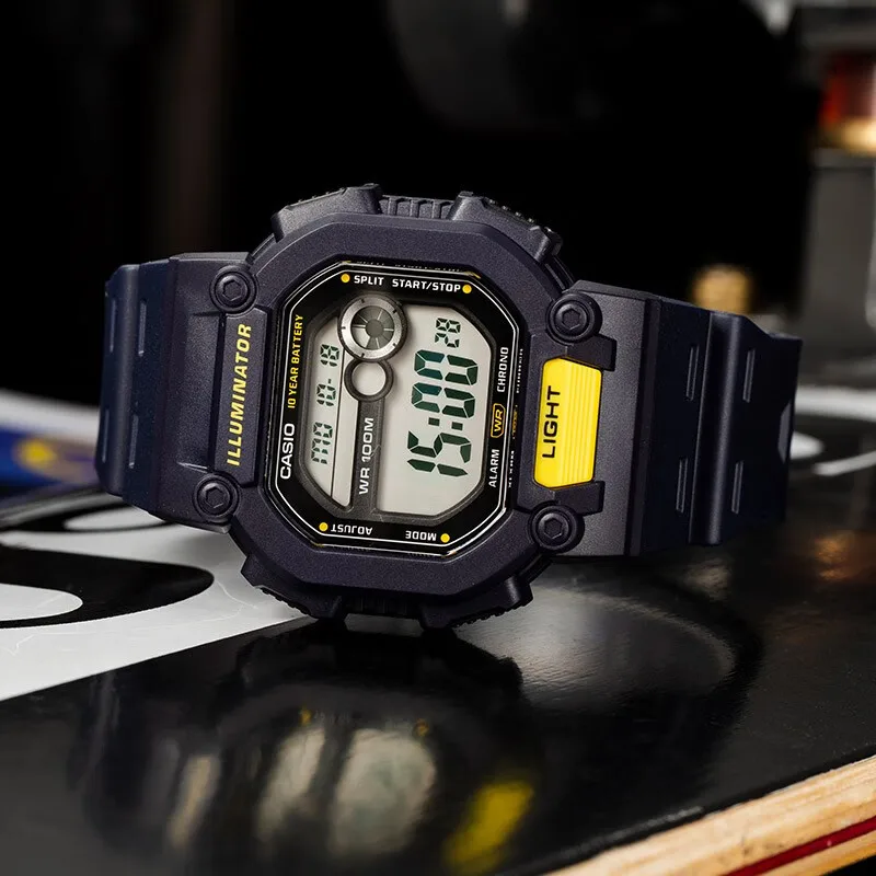 ساعة كاسيو أصلية رياضية خارجية مقاومة للماء رقمية للطلاب، ساعة كوارتز فاخرة متعددة الوظائف