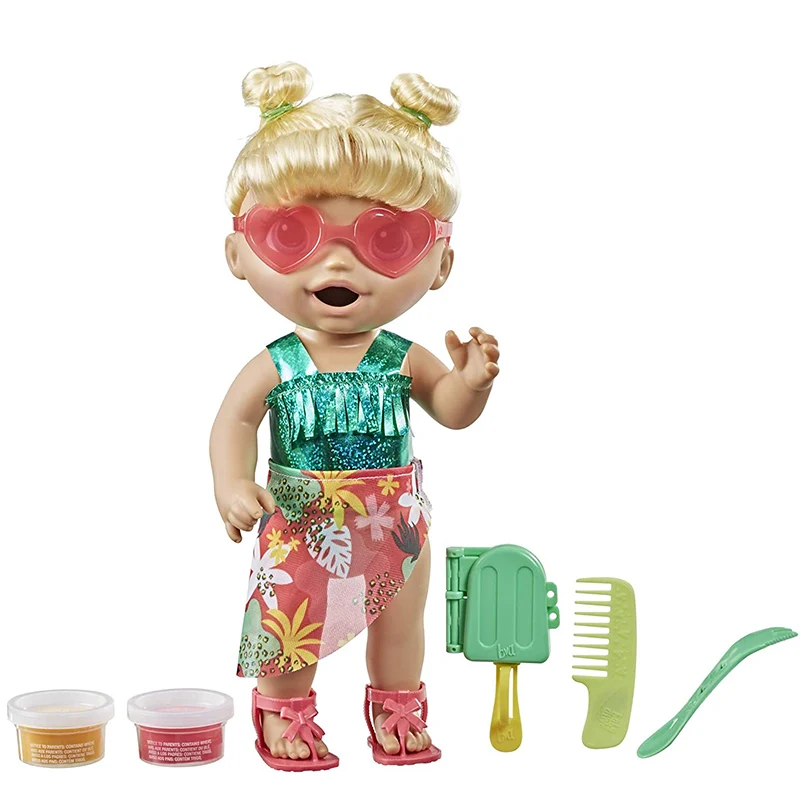 

Hasbro Baby Alive Sunshine Snacks Doll Kawaii Eats and Poops Summer-Themed Waterplay Baby Doll Ice Pop Mold Toy for Kids