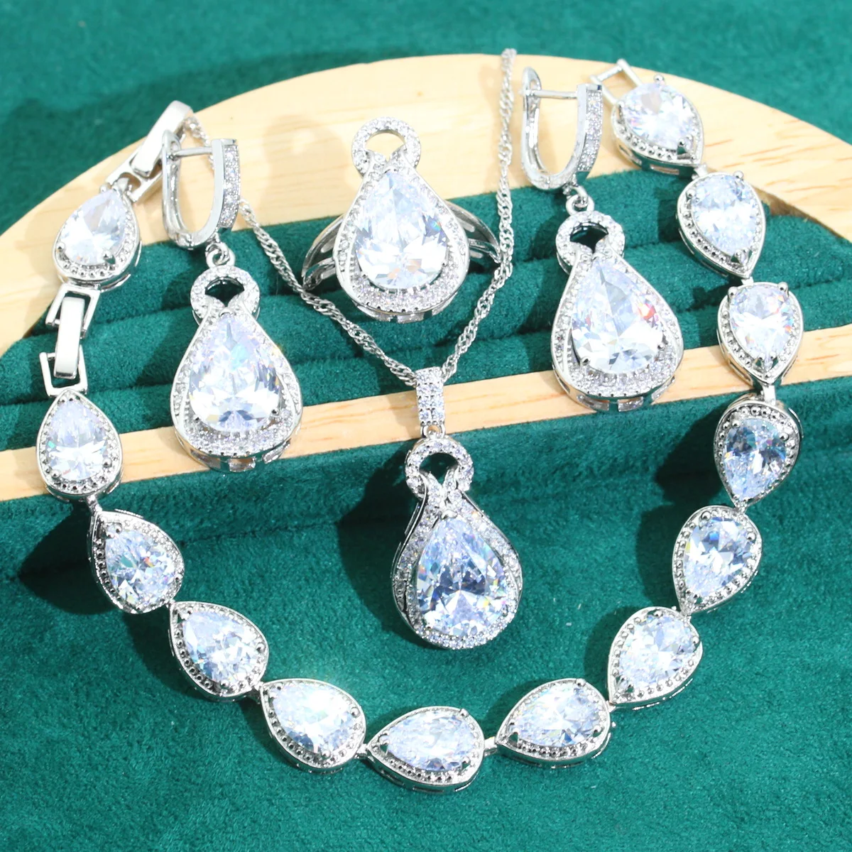 New Arrivals Silver 925 Jewelry Sets For Women White Zircon Long Earrings Necklace Pendant Ring Bracelet Holiday Dating Gifts