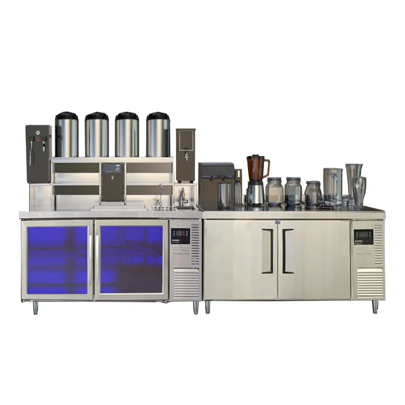 High Quality Milk Tea Shop Workbench Freezer Milk Tea Under Counter Refrigerator Water bar Console All Set Bubble Tea Equipment