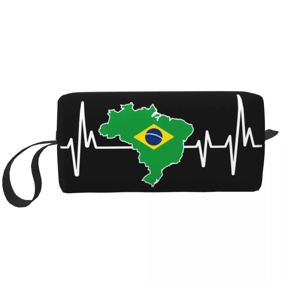 Heartbeat Design Brazilian Flag Brazil Cosmetic Bag Cute Large Capacity Brazilian Proud Makeup Case Beauty Storage Toiletry Bags