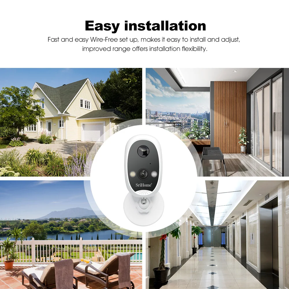 SriHome 4MP Indoor Smart Home Baby Monitor Camera Remote Camera Outdoor IP WIFI Power Battery Wireless Network Camera