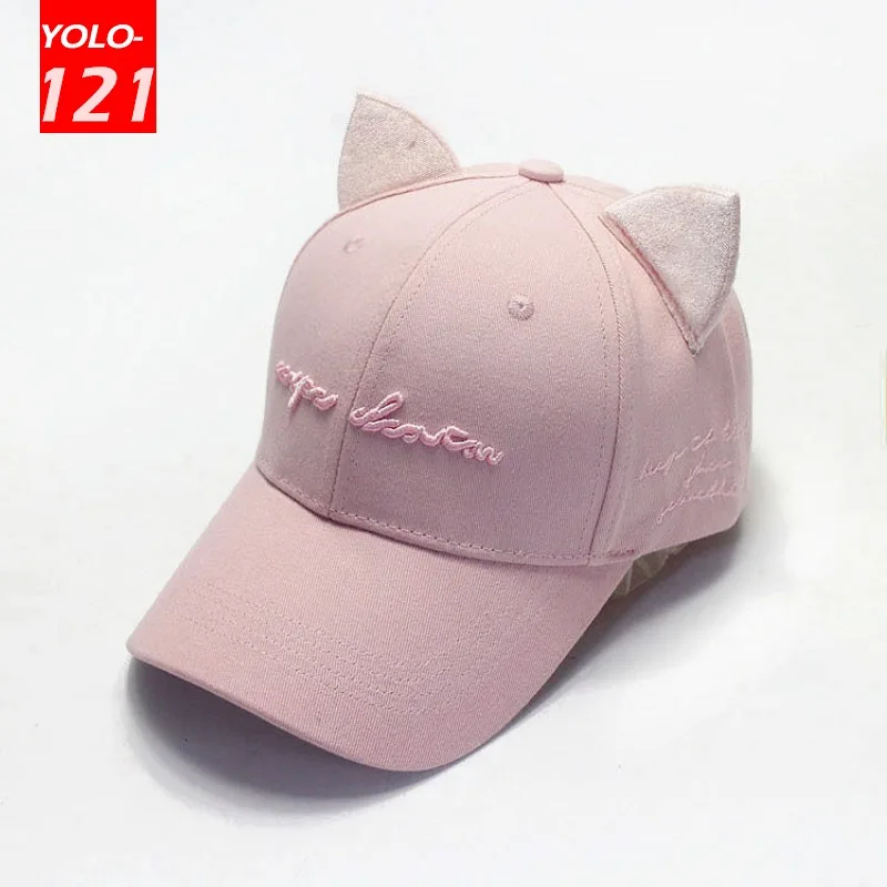 Cute Cat Ears Baseball Cap Women Cartoon Caps Letter Embroidered Sun Hat Designer Cap for Ladies Casual Fashion Snapback Cap