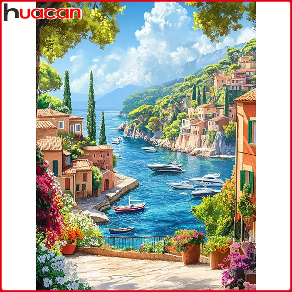 Huacan Neuheiten 2025, Diamantgemälde, Meer, Berg, Diamantmosaik, Landschaft, komplettes Set, Bastelset