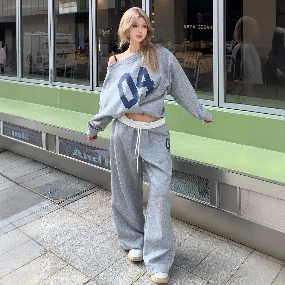 Loose Fit Reversible Hoodie Women's Wide Shoulder Top American Vintage Slouchy Off-Shoulder Sweater for Cool Girls in Fall