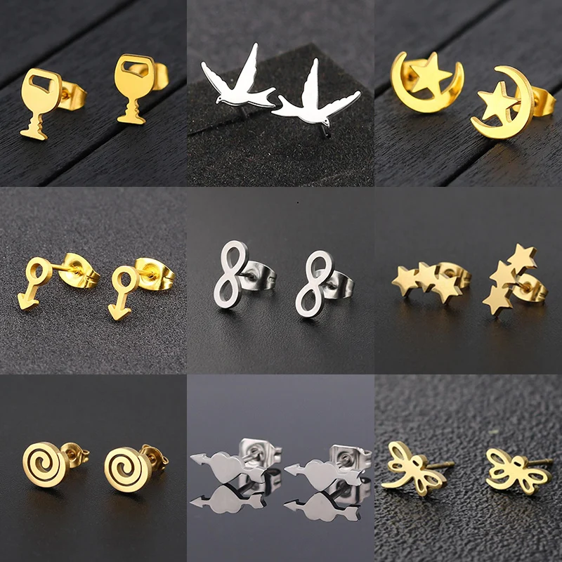 Romantic Heart Infinite Love Stud Earrings Women Geometric Stainless Steel Moon Star Jewelry Girls Fashion Earring Accessories