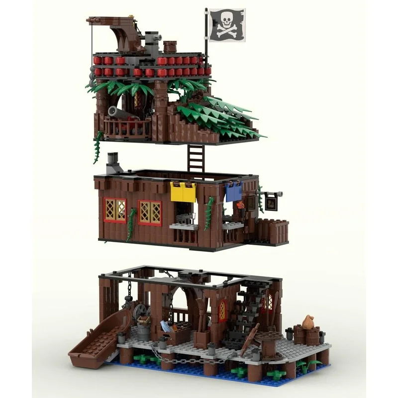 923 Uds. MOC taberna pirata construida el estilo piratas modelo de bloques de construcción juguete arquitectura DIY Idea educación regalo de Navidad niños