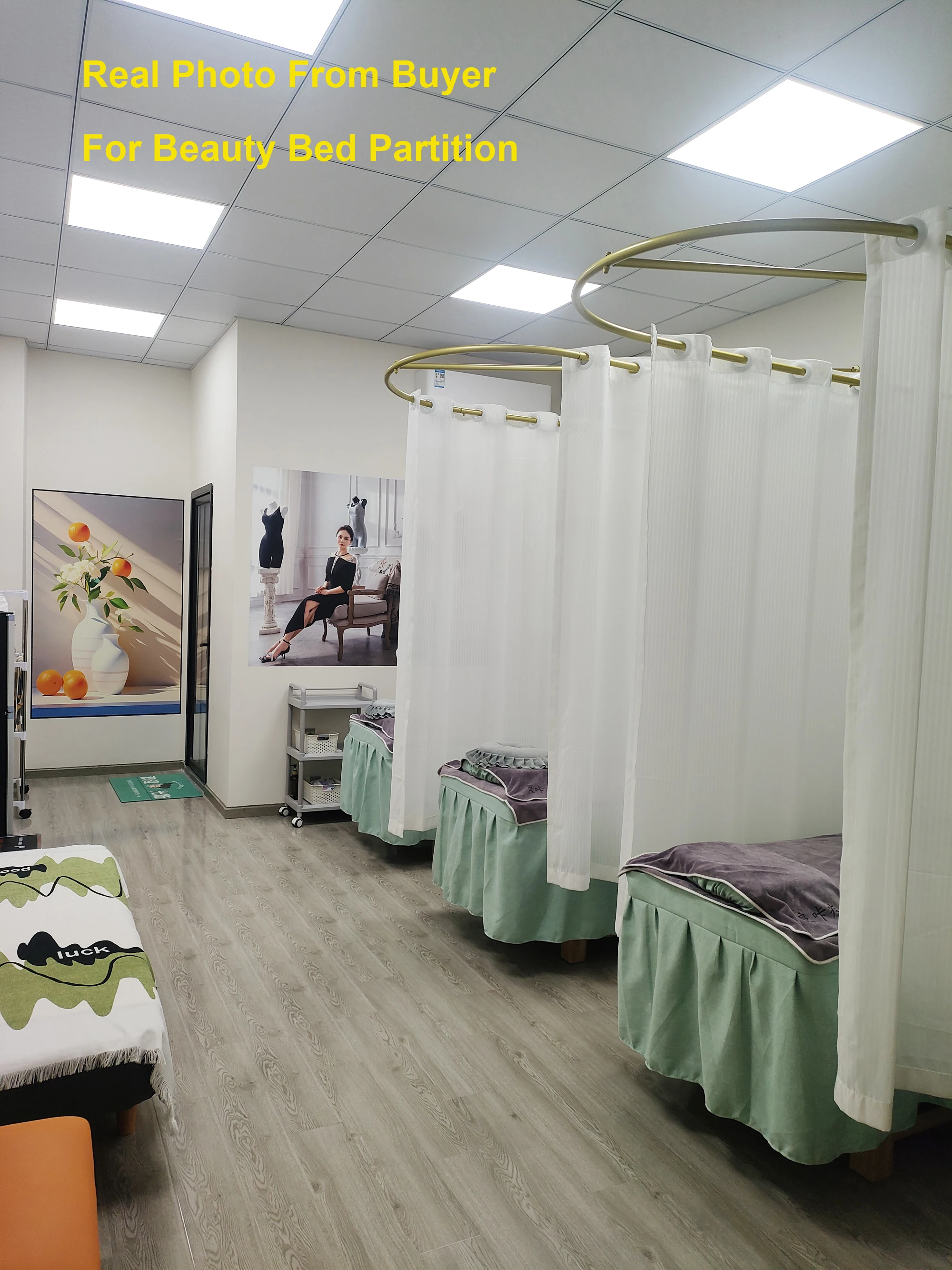 Luxury Gold White/Black Wall Mount Ion U-shaped Curtain Rod For Health Beauty Salon Bed and Center Therapy Bed Partition