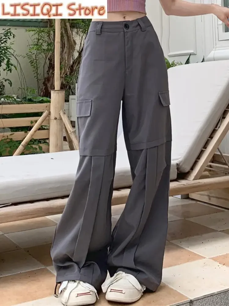 New High Street Fashion Cargo Pants Women Pockets Korean Style Casual Baggy Pants Female High Waist Designer Vintage Pants