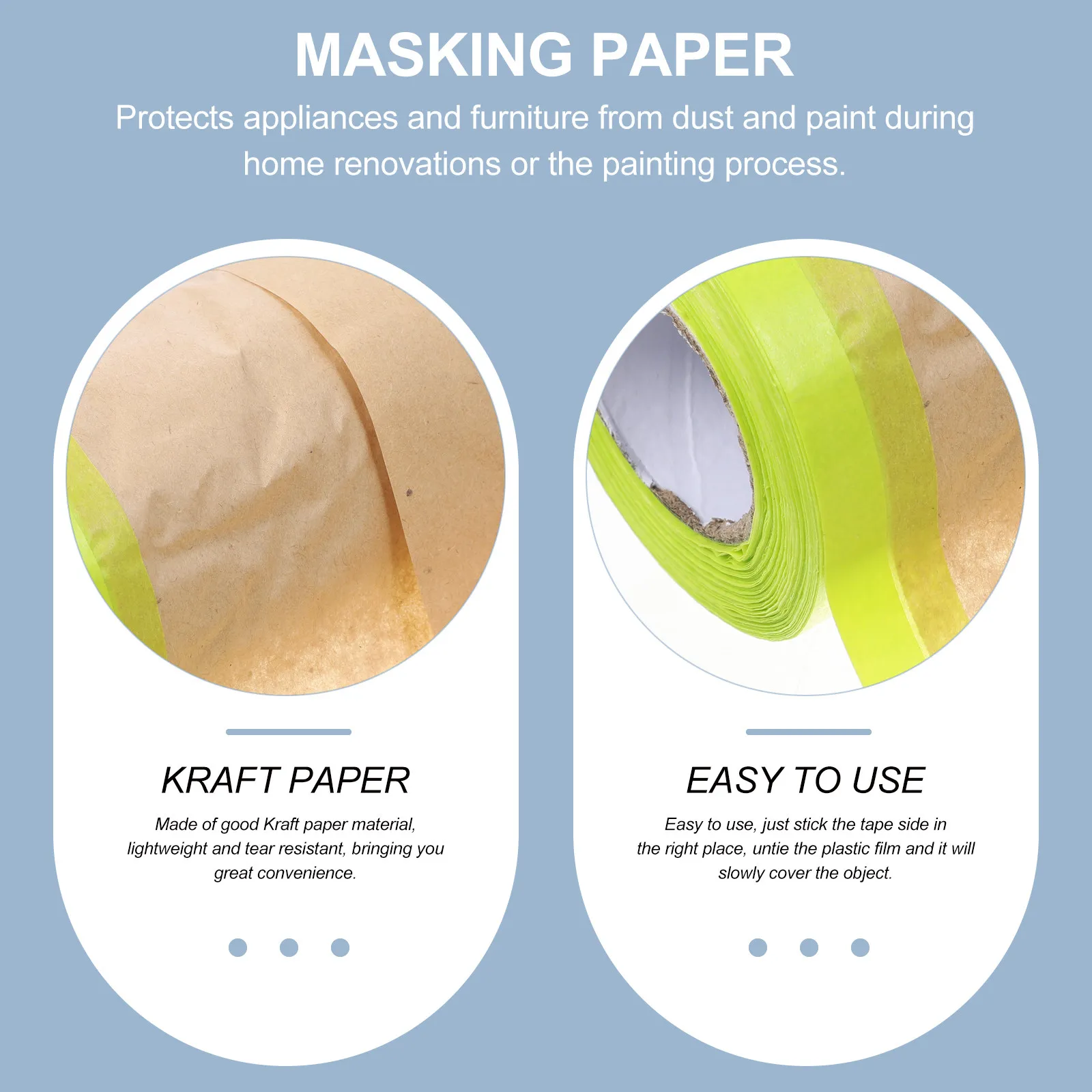 1 Roll Masking Paper High Quality Easy Peel Strong Adhesive Removable Paint Protection Covering Paper for Furniture Car Wall