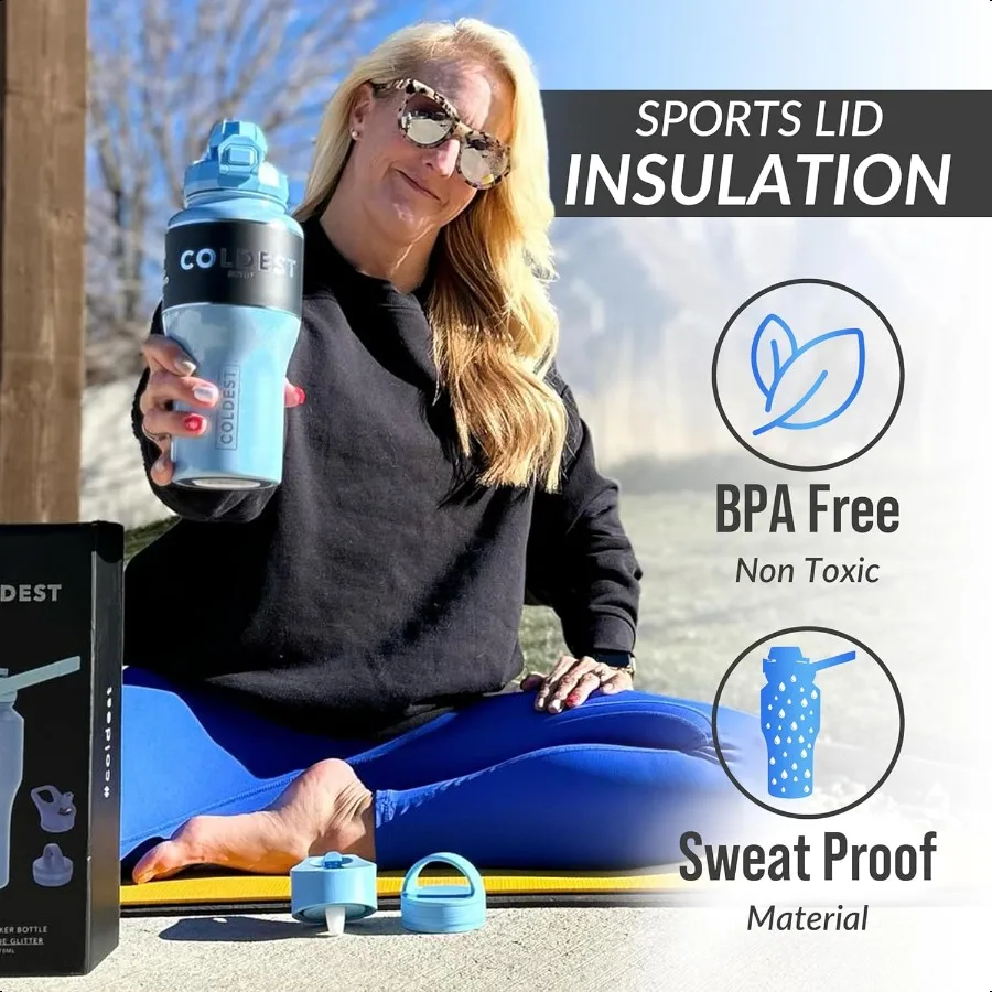 أروع زجاجة مياه رياضية 3 في 1 أغطية تشوغ سترو مقبض معزول بهلوان من الفولاذ المقاوم للصدأ مع مقبض قارورة مياه مفرغة كوب فال