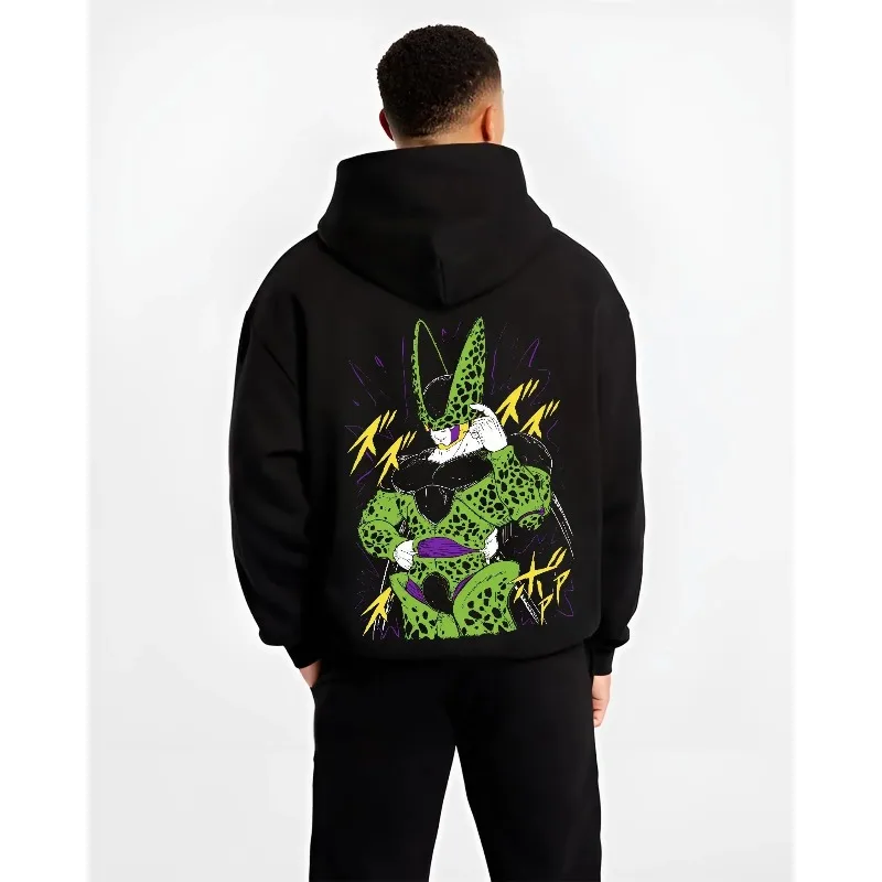 الخريف الشتاء الرجال هوديس انمي ياباني لعبة دراغون بول خلية الرسومات الملابس البلوز Y2K كبيرة الحجم 100% القطن الذكور رياضية #1