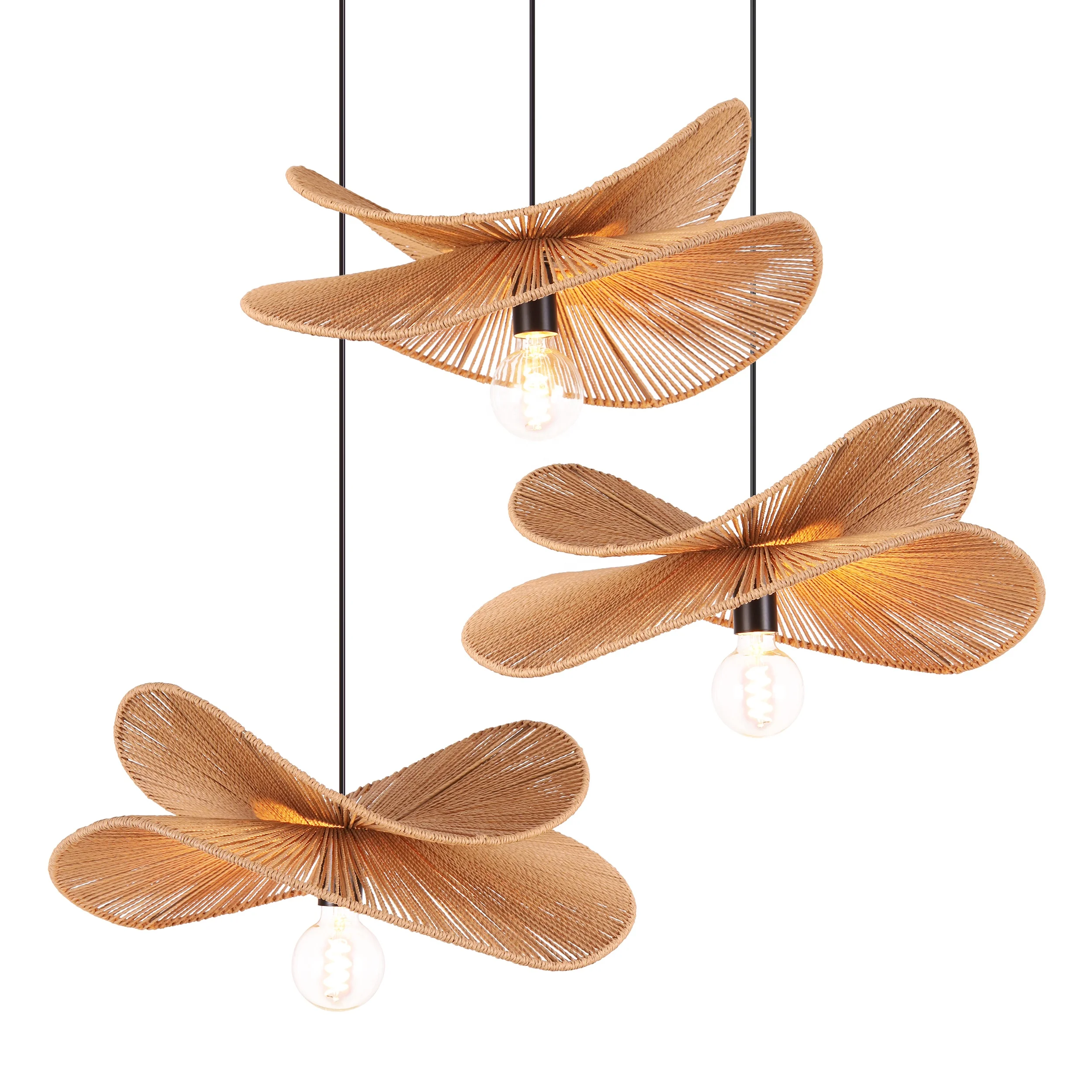 

E26/E27 Double Layer Chandeliers Bohemia Natural Rattan Irregular Wicker Pendant Light Hanging Lampshade Hand Woven Ceiling Lamp