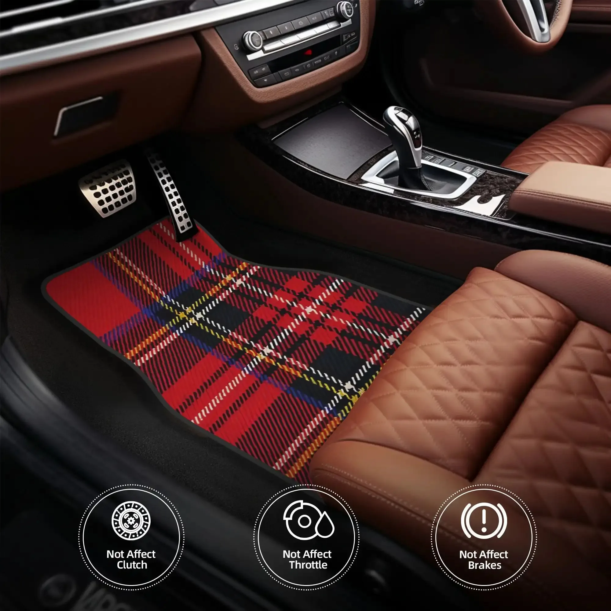 

4pcs Durable Royal Stewart Tartan Car Floor Mats- Traditional Scottish Pattern, Material, Playful Vehicle Interior Mats, Ideal G