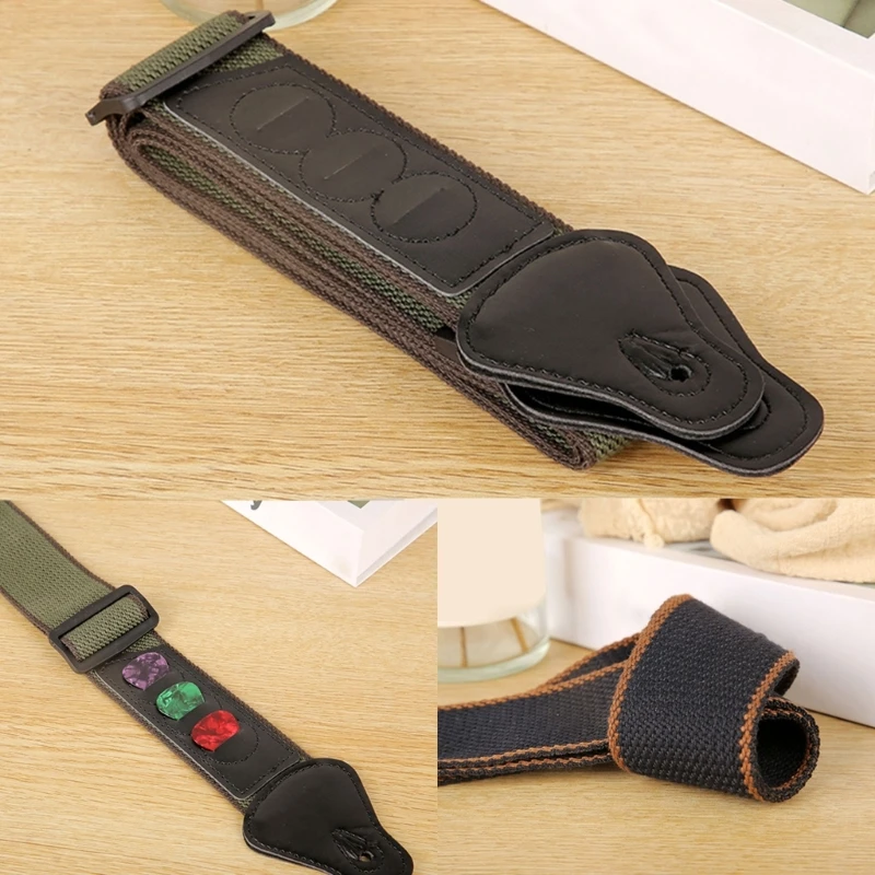 YD61 Comfortable Cotton Guitar Strap with Picks and Secure Strap Buttons Adjustable Length Strap Suitable for Electric Guitar