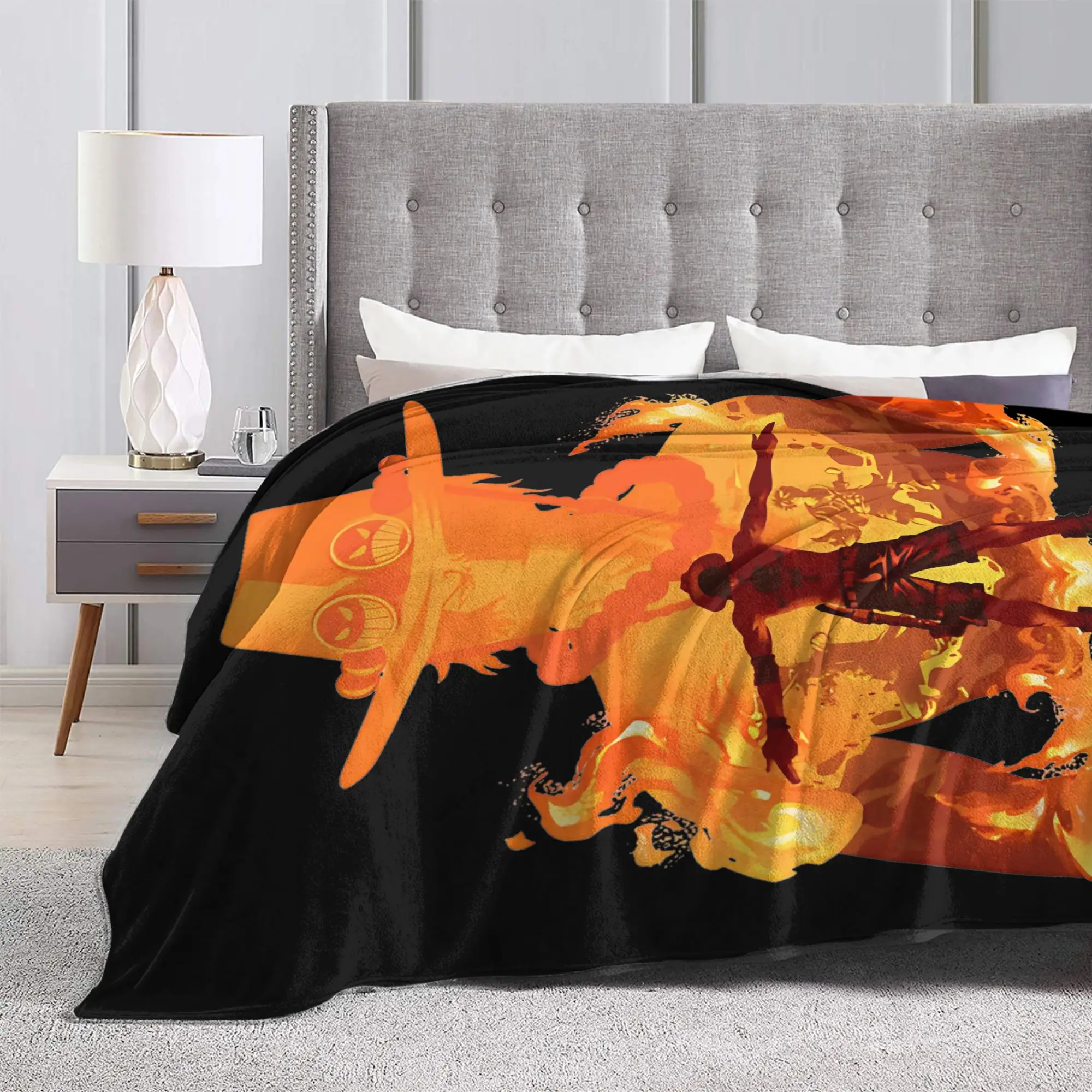 النار قبضة الآس القرد D لوفي البطانيات الفانيلا كل موسم تنفس لينة رمي بطانية ل أريكة المفارش في الهواء الطلق #3