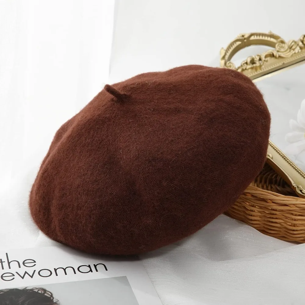 

Французские шерстяные береты — однотонная классическая зимняя шапка-бини, коричневая