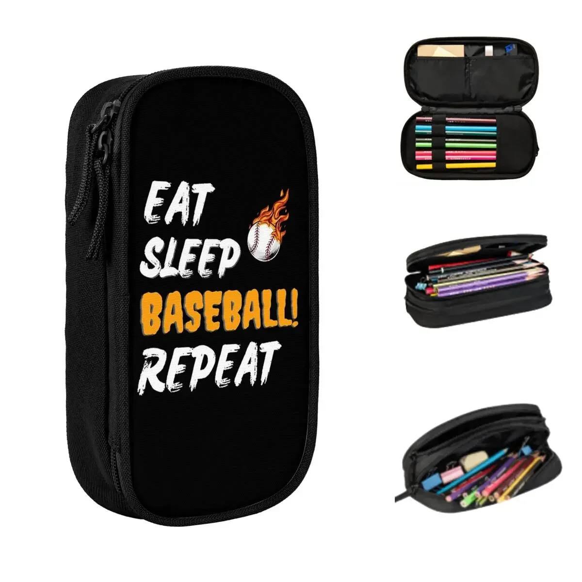 Eat Sleep Baseball Pencil Cases Large Capacity Pen Bags Pen Box Pencil Pouch For Boys Girls Students Stationery School Office