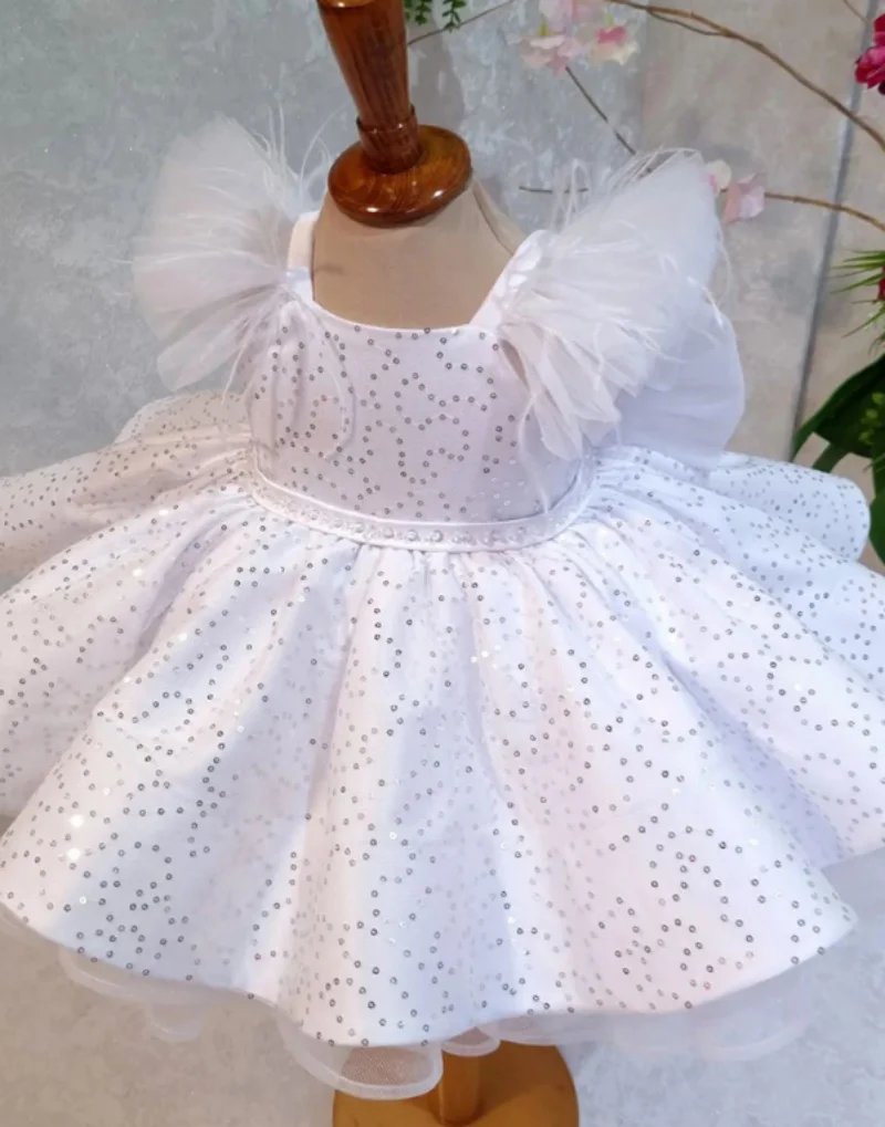 Robe en Satin Blanc pour Bébé Fille, Tenue Tutu avec Grand Nministériels d, pour ixd'Anniversaire de 1 An, Baptême, Nouvelle Collection 2024