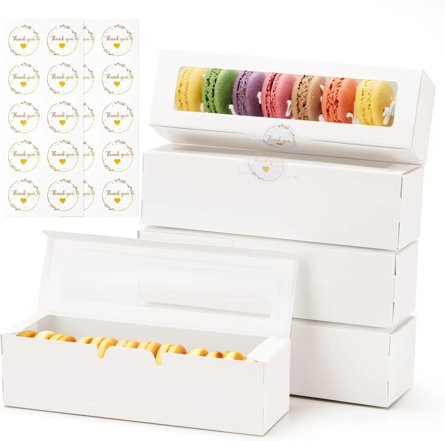 

20 Pack Macaron Boxes with Window, 7.3x2x2 in, Holds 6-8 pcs, Small Cookie Candy Truffle Boxes for Gift Giving