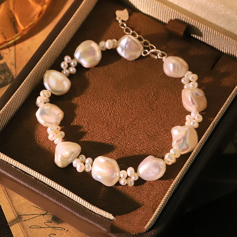 Original Natural Freshwater Pearl Bracelet for Women Luxury Versatile Bracelet White Beads Chain Bangle Charm Jewelry Fashion