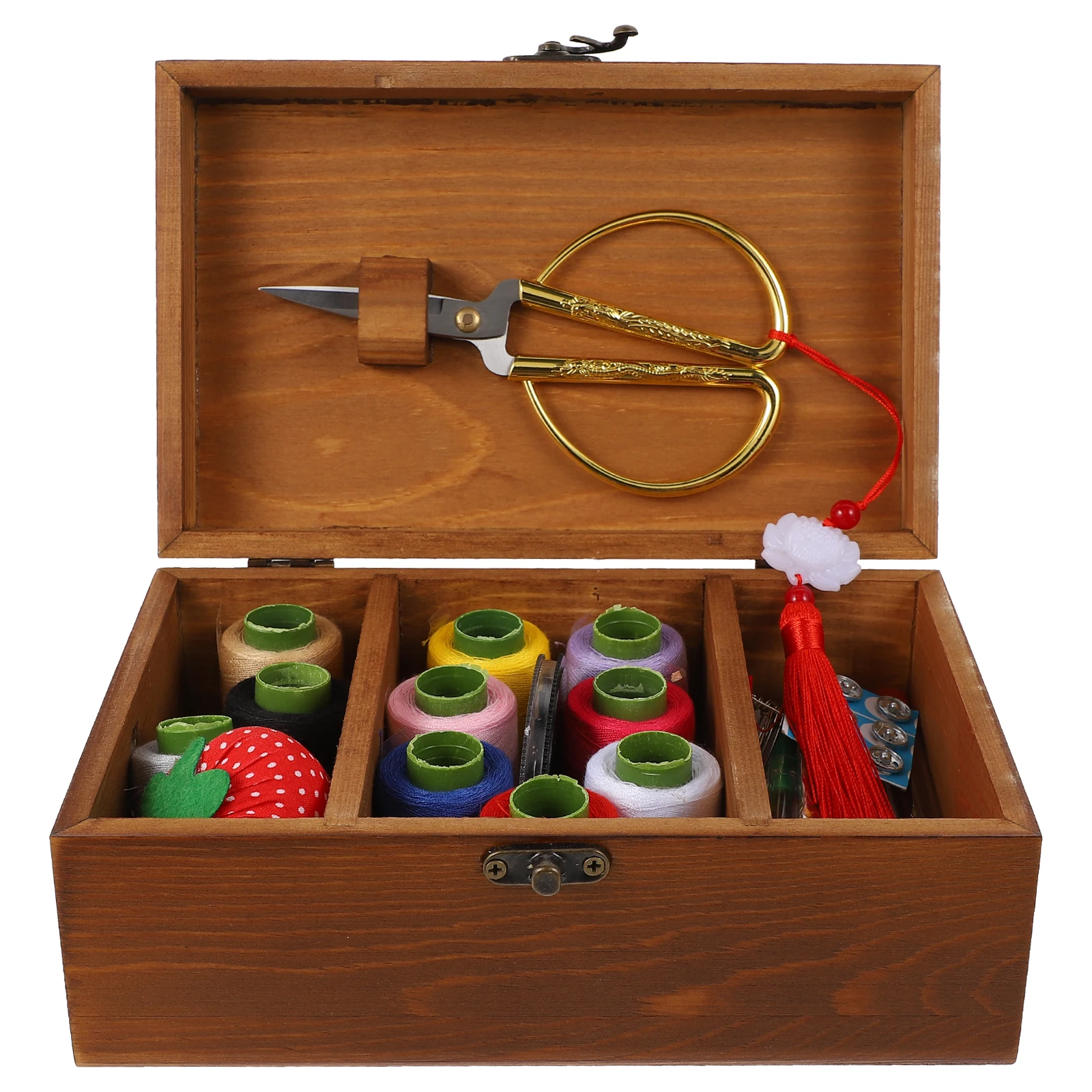 

Retro Sewing Kit Large Capacity Storage Box H Stitching Supplies Quilting Toolkit Travel Needlework Case Wood Grain Eco Friendly