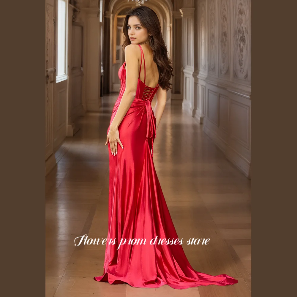 Kwiaty Prom Mermaid Evening Dress Lace Up Back Party Dresses Crossed Pleated Cocktail Party Gowns فساتين السهرة Vestidos