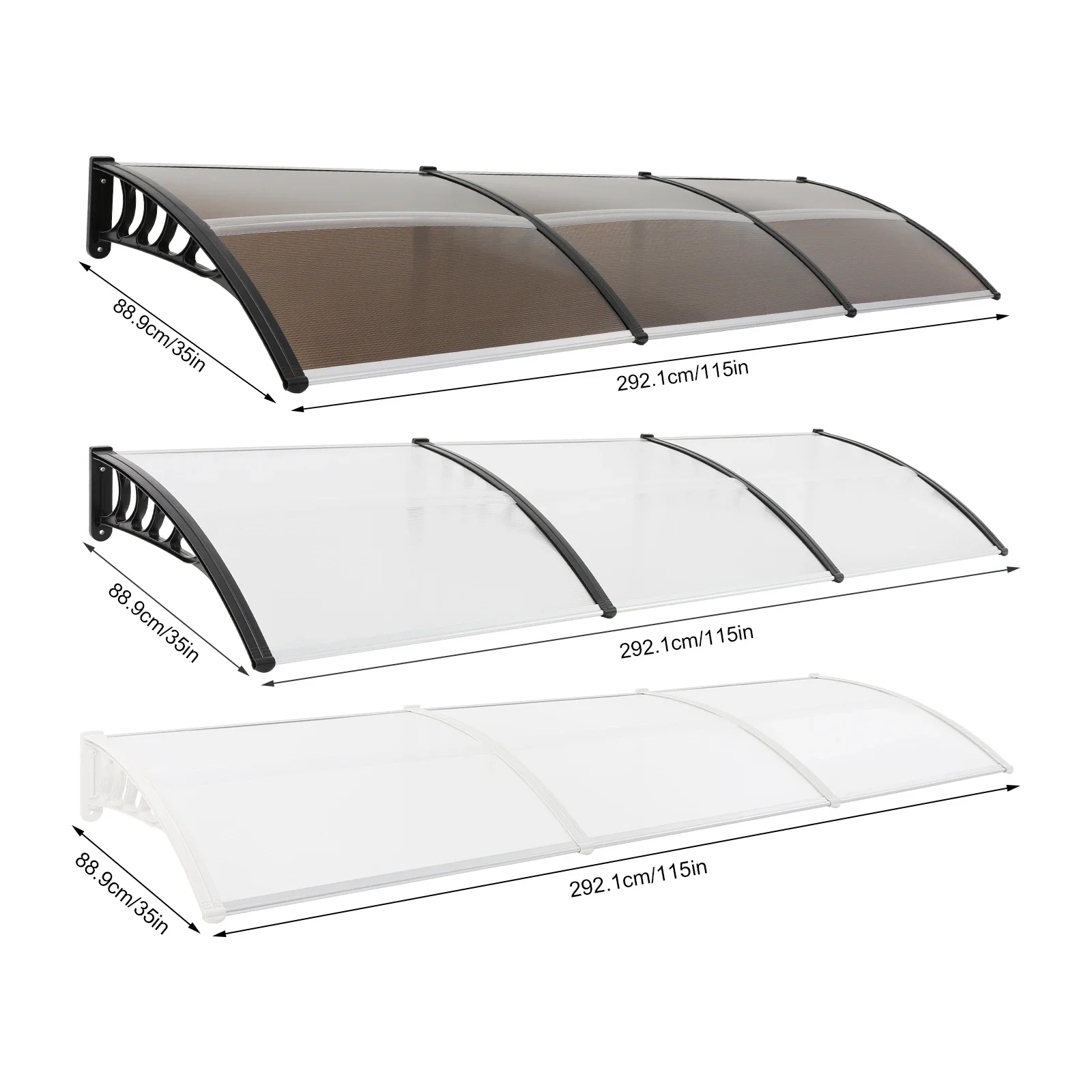 Bogenförmiges Vordach 90x300cm Wandmontiertes Rechteckiges Türvordach mit Schräger Oberfläche Fenstermarkise Minimalistische Balkonabdeckung – Detail 2