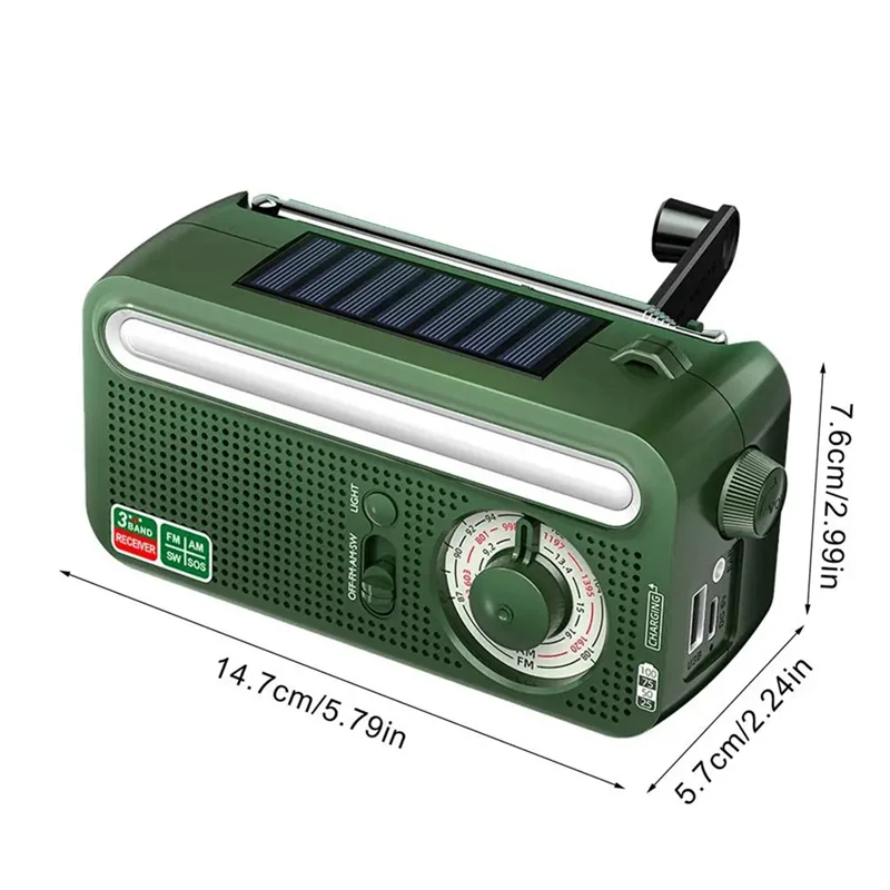 PHILE-Solar Hand Crank Weather Radio Emergency AM/FM/NOAA Outdoor Flashlight Torch Power Bank Solar Panel Survival Tool