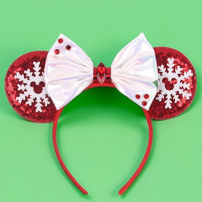 Bandeaux d'oreille de souris rouge Disney pour femmes, arc de démontrent de neige, bandeaux de sauna de Noël pour adultes, renne, vacances, accessoires pour cheveux