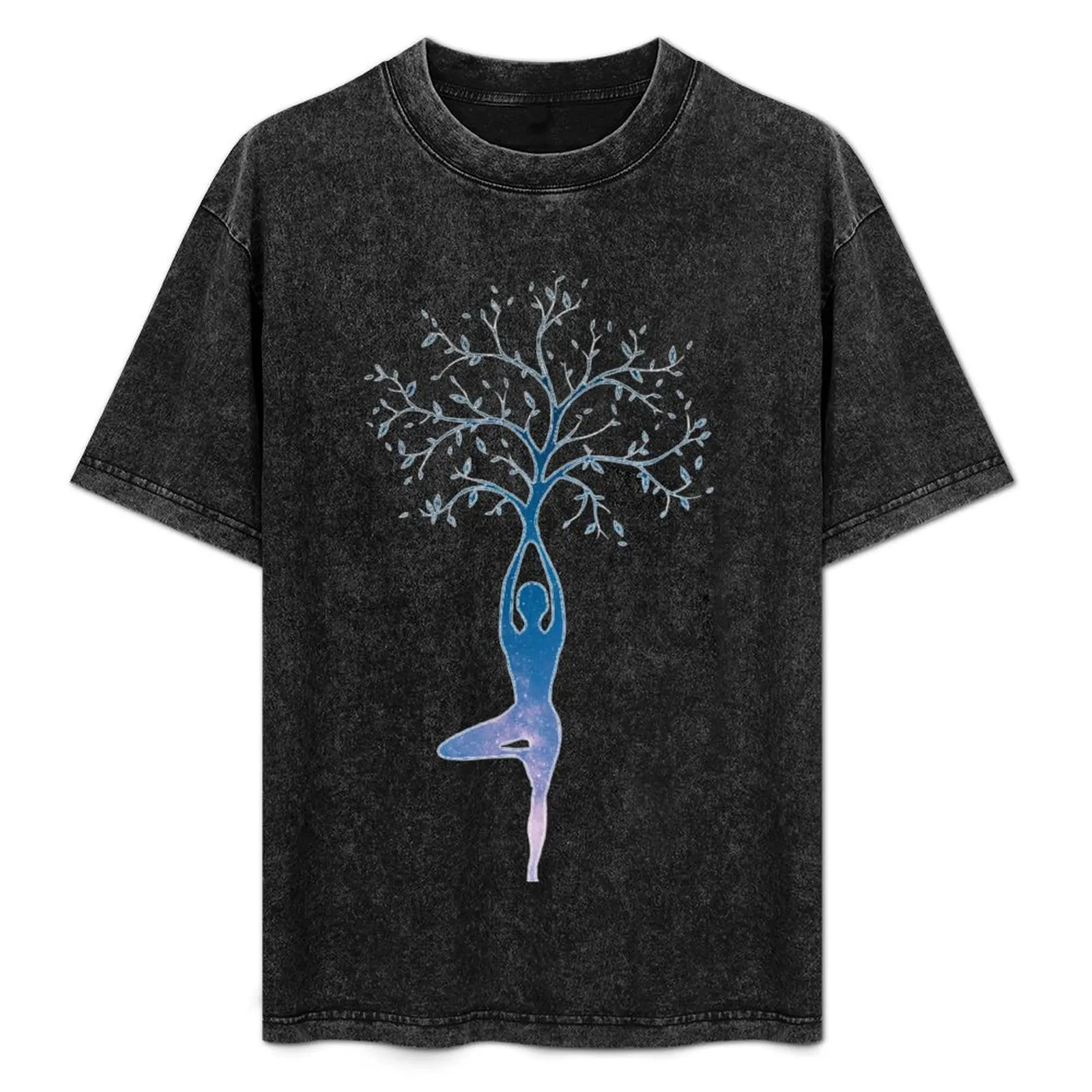 Yoga Woman Tree Roots (Second Pose) - Yoga Tree Pose T-Shirt Festival Casual Short Sleeve