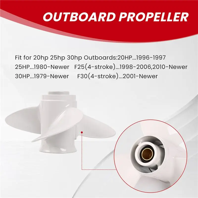 ASMA-664-45949-02-El Marine Boat Outboard Propeller 9 7/8 X 13 For 20-30Hp Right-Hand Rotation 3 Blades White