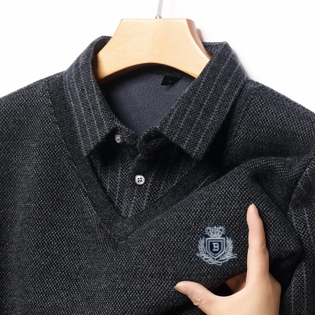 

Высококачественный мужской поддельный свитер из двух предметов с лацканами и вышивкой букв, утепленный новый пуловер, зимняя мода, горячая распродажа, мужская одежда