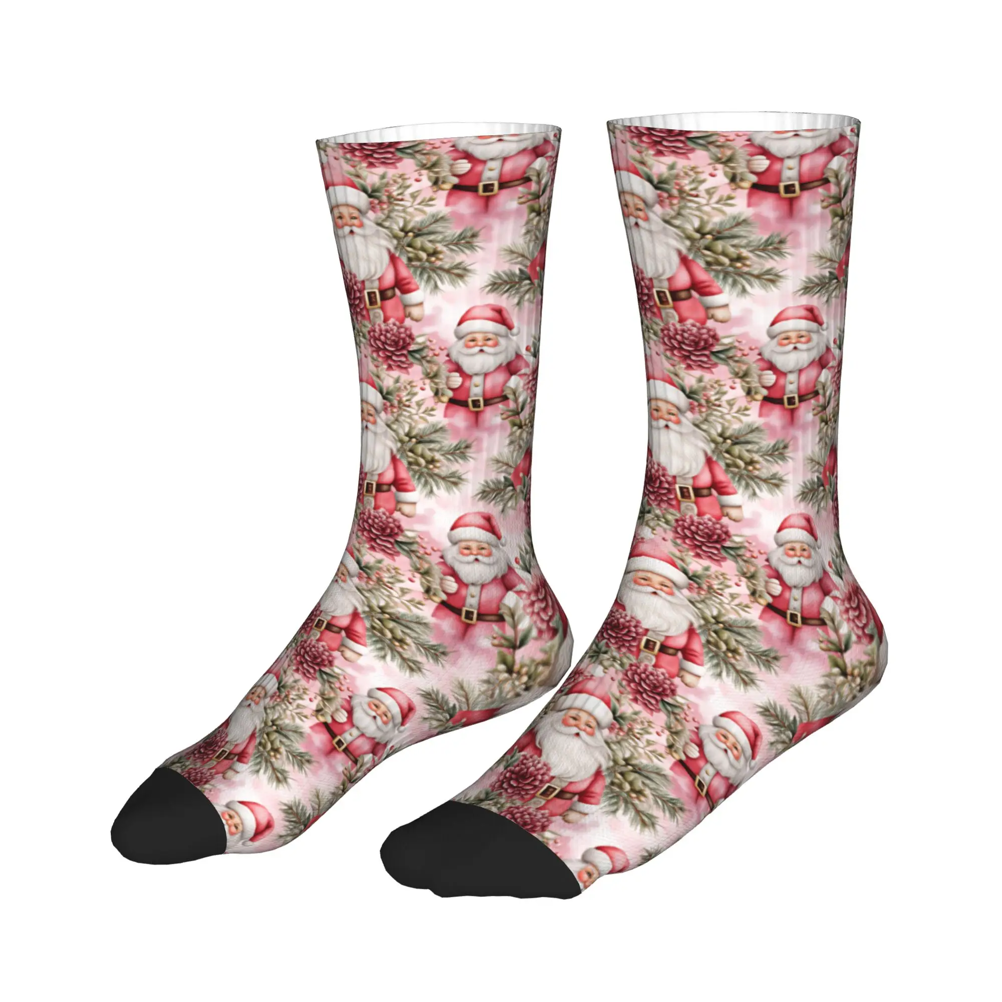 Funny Pink Santa Claus Christmas  Pattern Socks Men Women Warm 3D Print  Sports Basketball Socks view 3