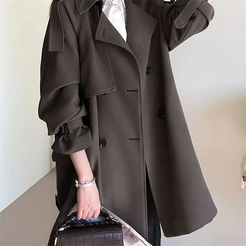 Feminino estilo britânico blusão streetwear duplo breasted trench coats elegante outono inverno cáqui ou preto jaquetas