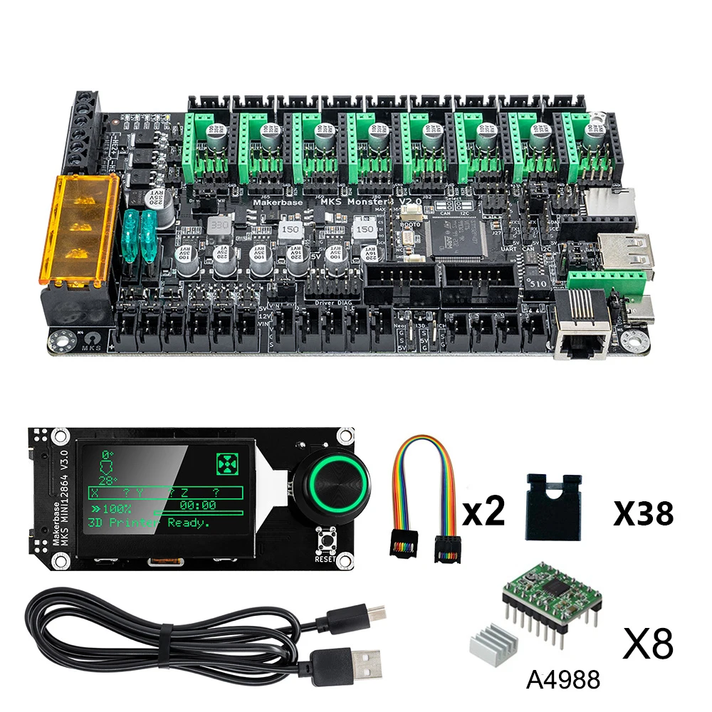 

MKS Monster8 V2 Control Board 8 Axis Motherboard TS35 Touch Screen 3D Printer 32bit Controller MINI LCD12864 Display for Voron