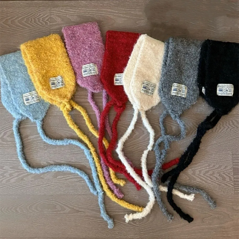Trendy Korean Style Wool Strappy Earmuffs Thicken Solid Color Knitted Ear Covers Ear Protection Windproof Warm Earlaps Autumn