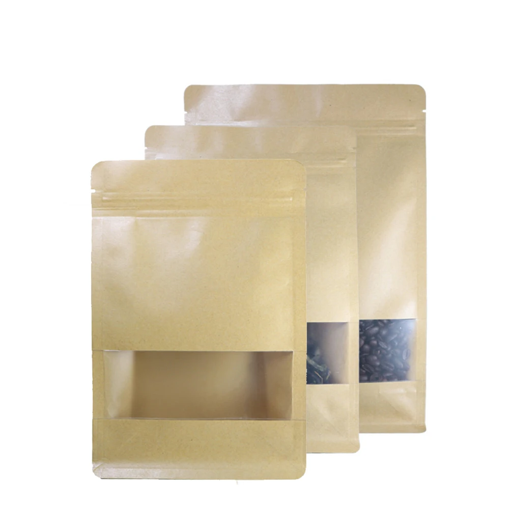 

Large Side Gusset Stand Up Pouch Smell Proof Reclosable Clear Front Window Food Packaging Zipper Lock Kraft Paper Bag