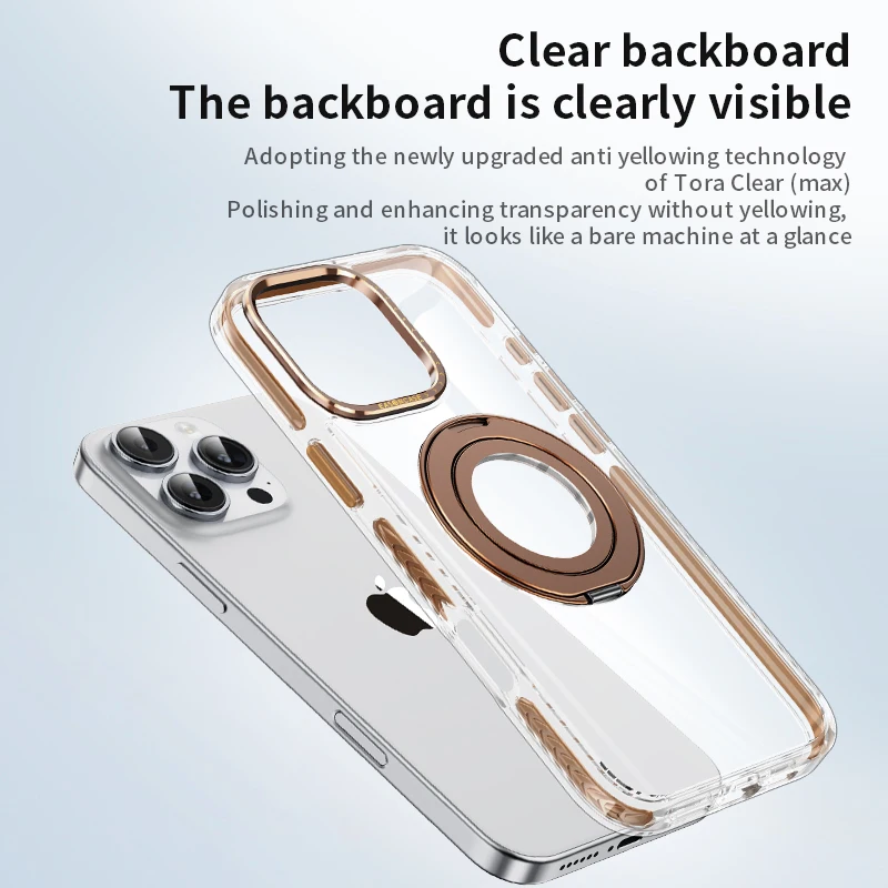 Luxury Bronze Gold Transparent pc phone case for iphone 16 15 14 13 12 pro max plus  Magsafe Magnetic Stand Holder Cover