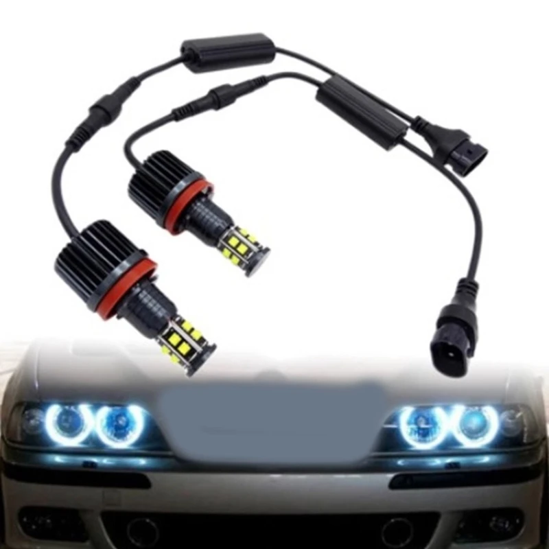 H3CE Double Cooling H8 LED Angel Eyes Headlight 120W Easy Direct Replacement Design For E90 E92 E60 E70
