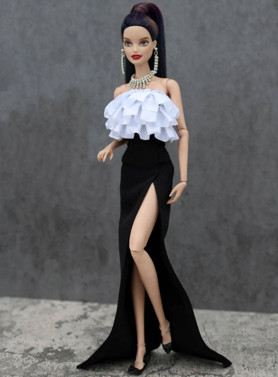 Formal dress set / white top + skirt / handmade 30cm doll clothing canonicals full dress outfit For 1/6 Xinyi FR ST Barbie Doll